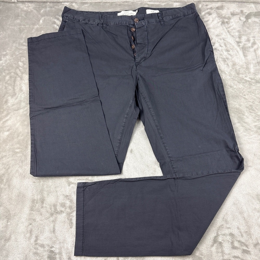 HM LOGG Mens Slim Fit Chino Pants Dark Navy Blue Button Fly Size 38 x 32
